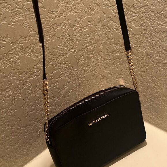 Michael Kors Jet Set Crossbody Bag Blue Saffiano Leather Classic Chain Accent - Picture 3 of 12